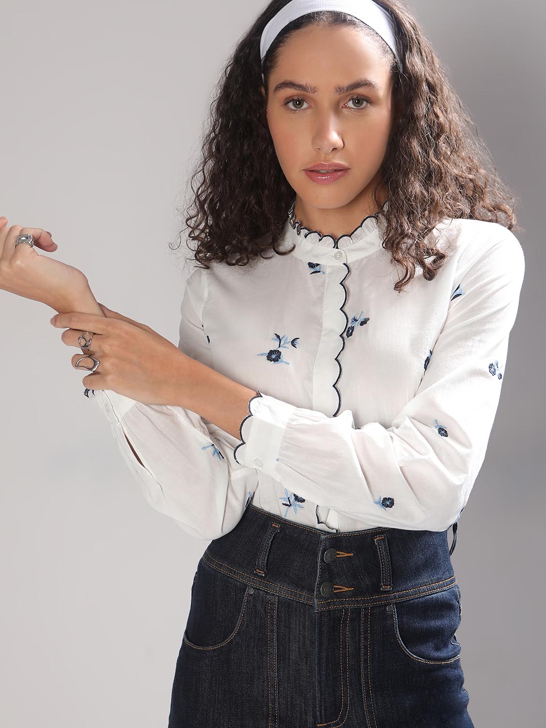 Vero Moda White Printed Cotton Shirt