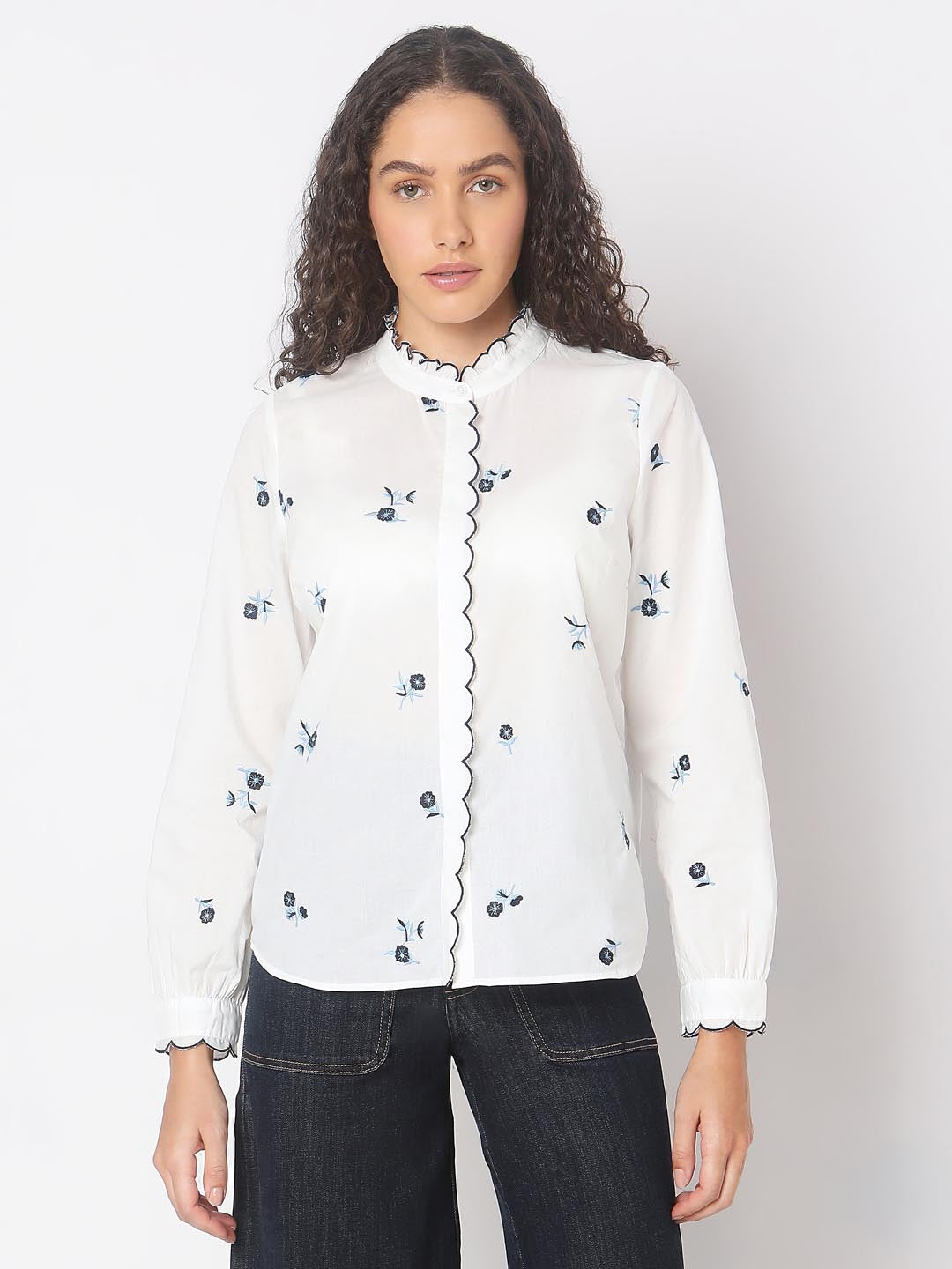 Vero Moda White Printed Cotton Shirt
