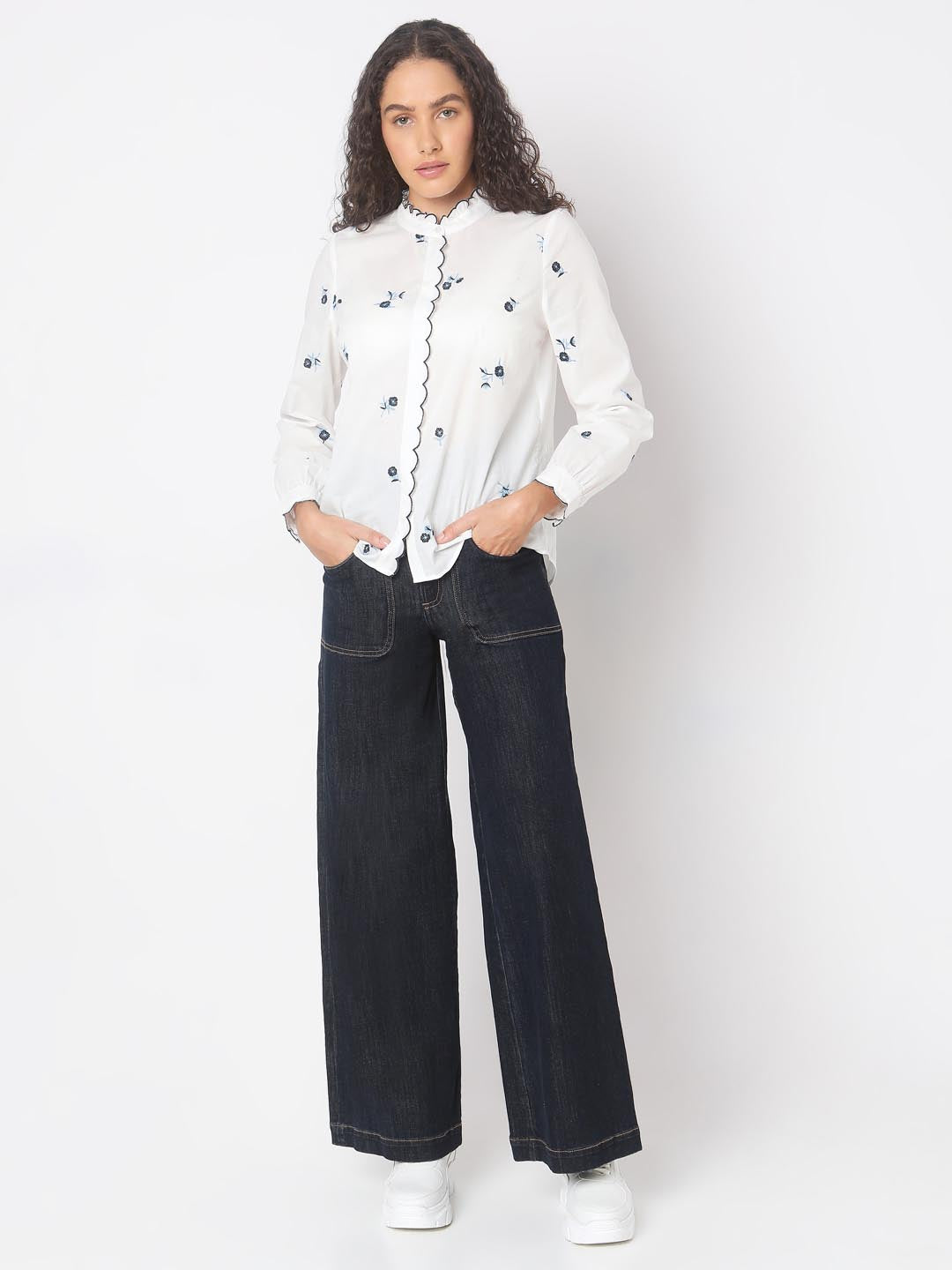 Vero Moda White Printed Cotton Shirt