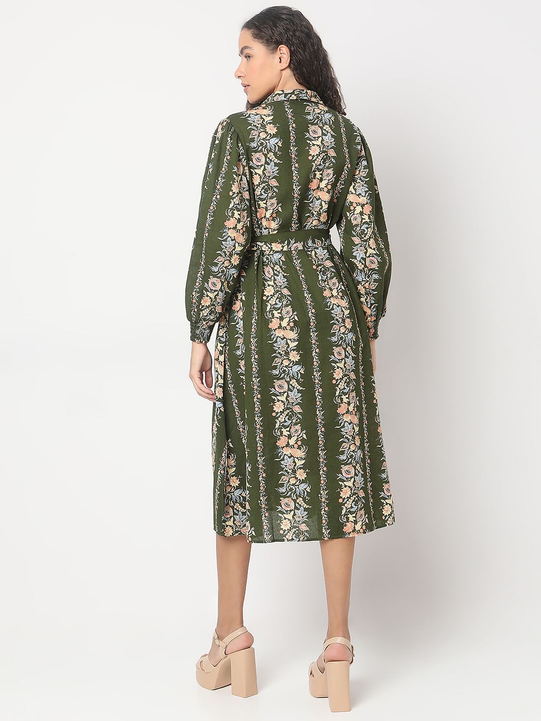 Olive Green Floral Print Dress