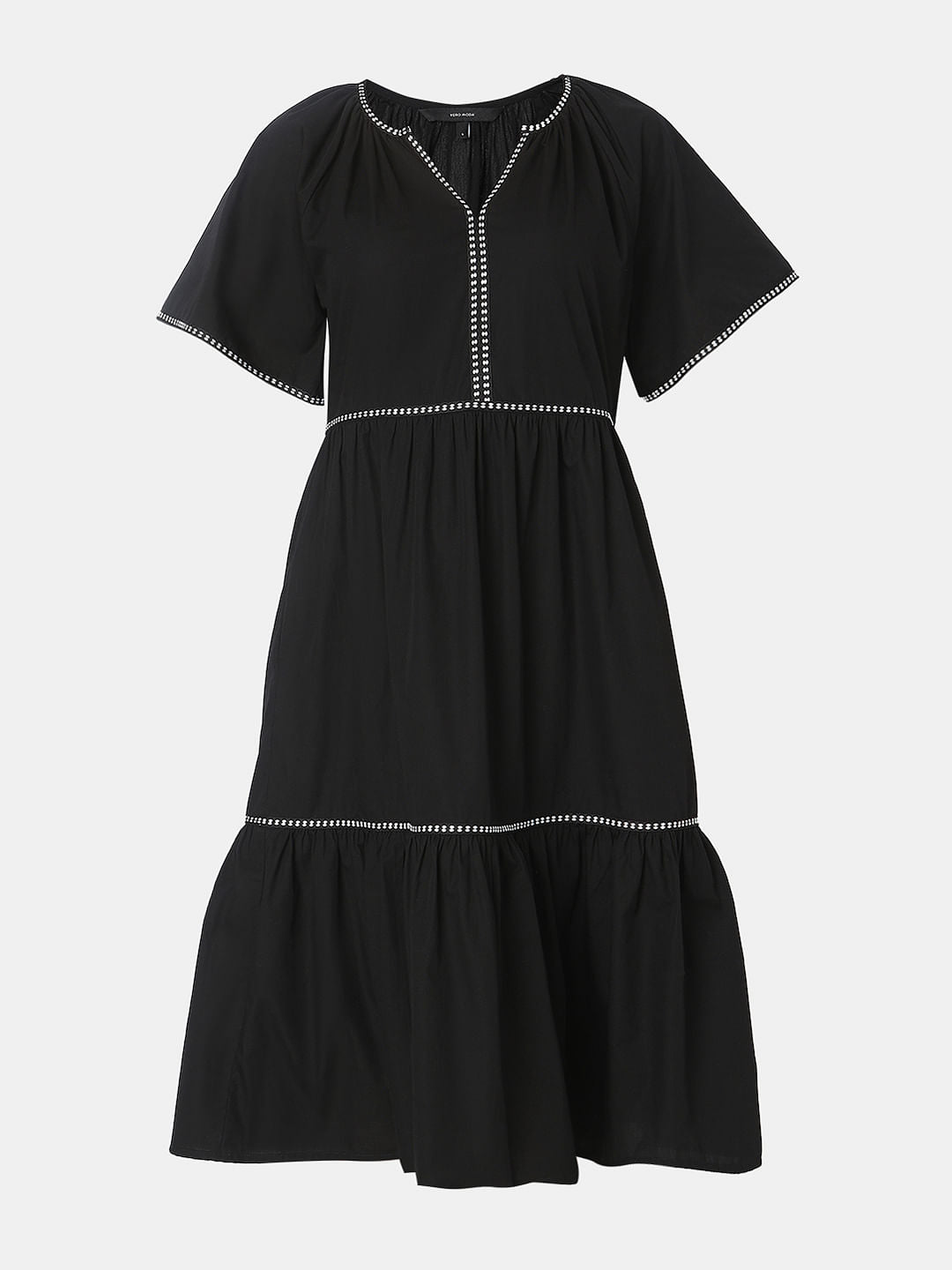 Black Dotted Detail Midi Dress