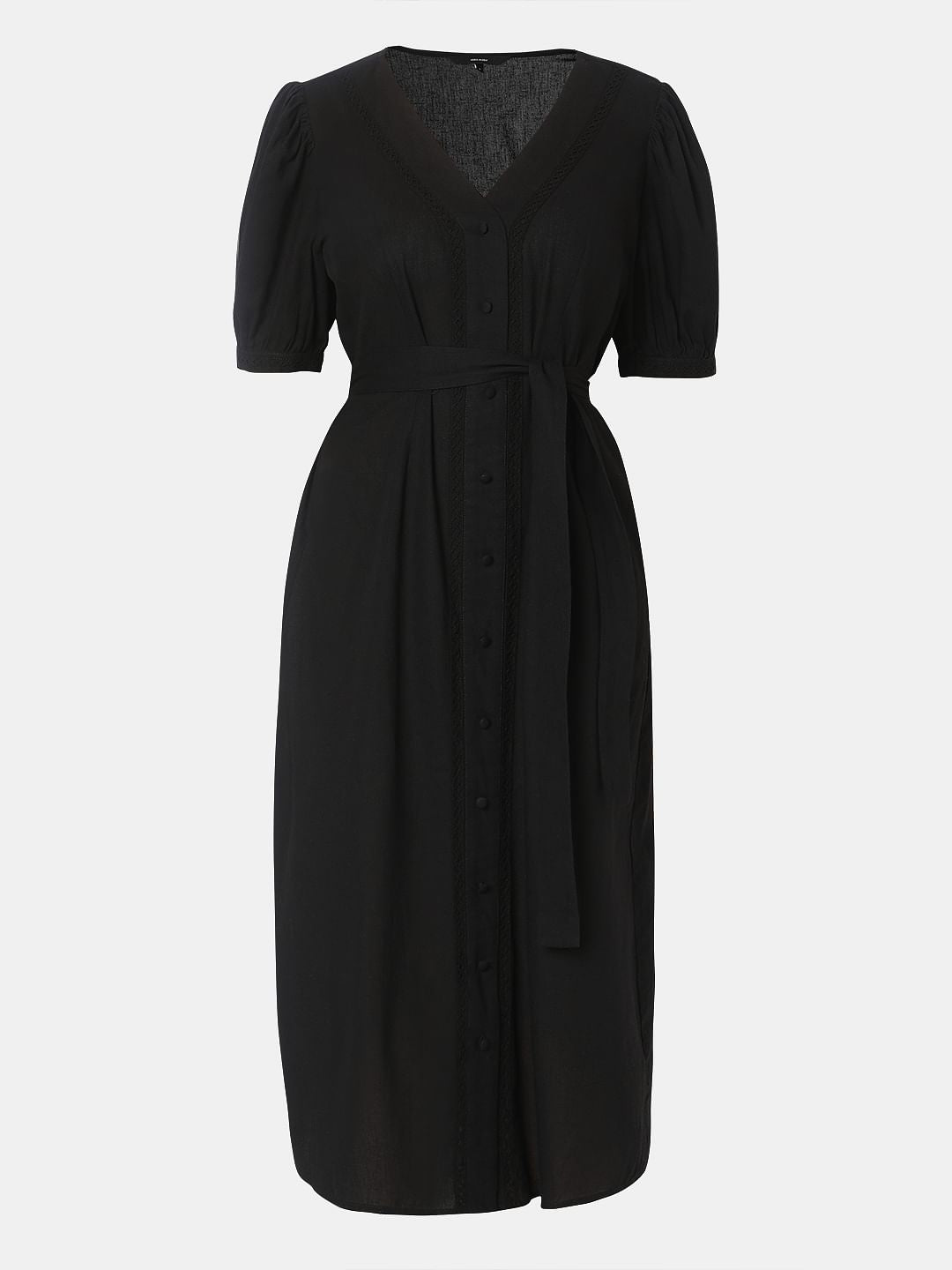 Black V-Neck Midi Dress