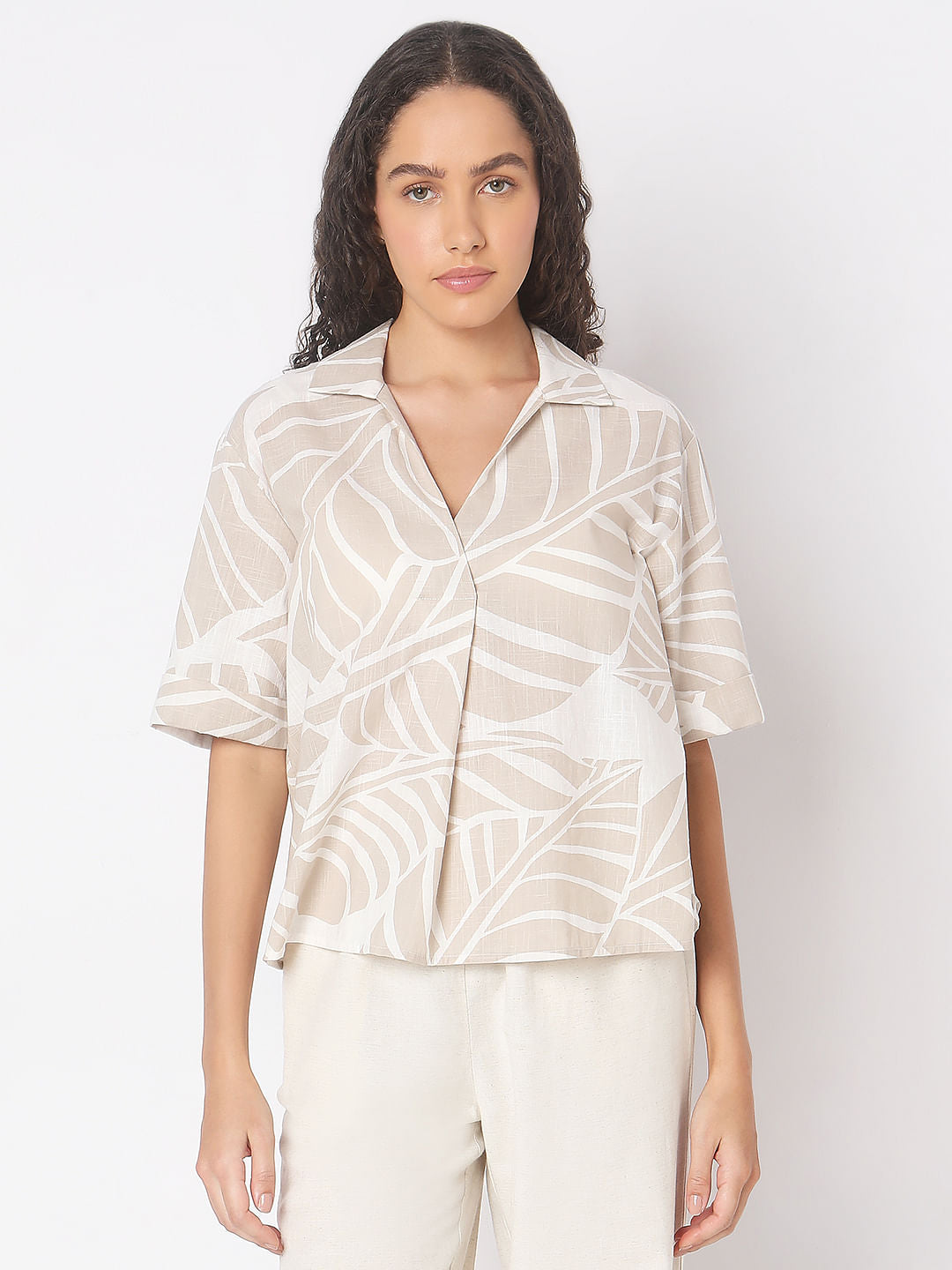 Beige Abstract Print Shirt