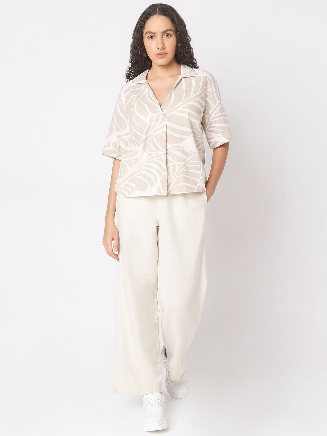 Beige Abstract Print Shirt