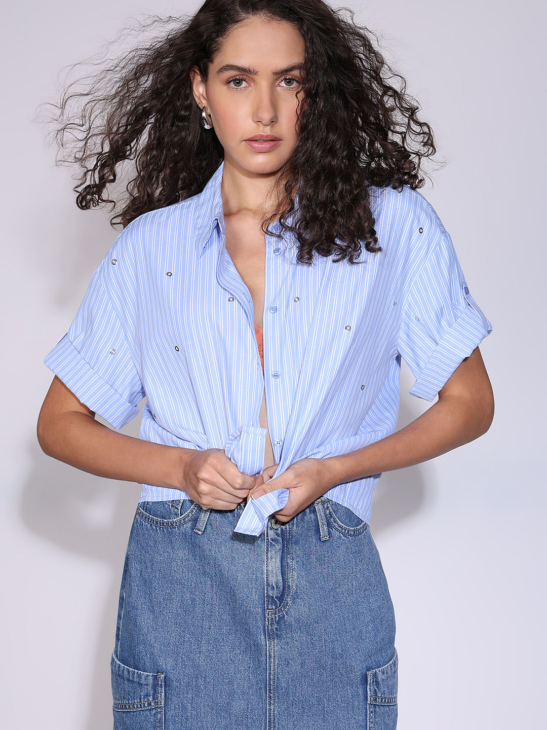 Blue Striped Embellished Shirt