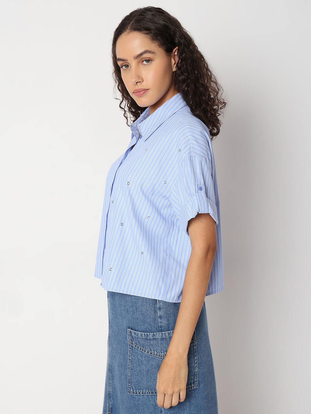 Blue Striped Embellished Shirt