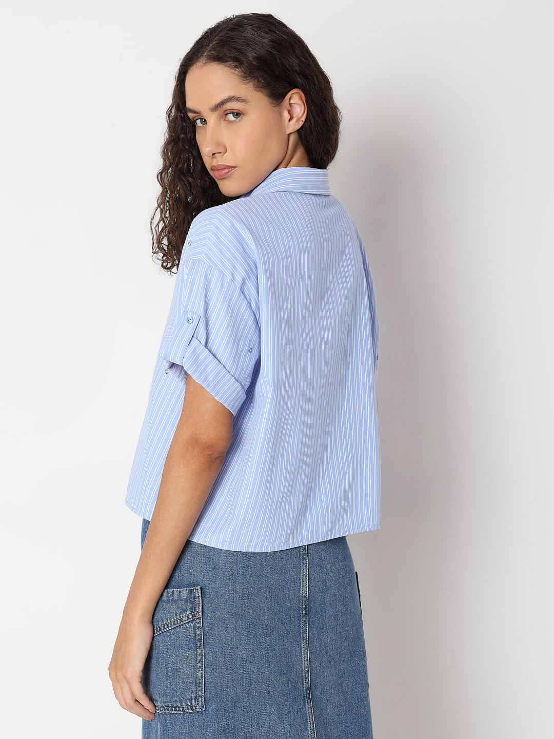 Blue Striped Embellished Shirt