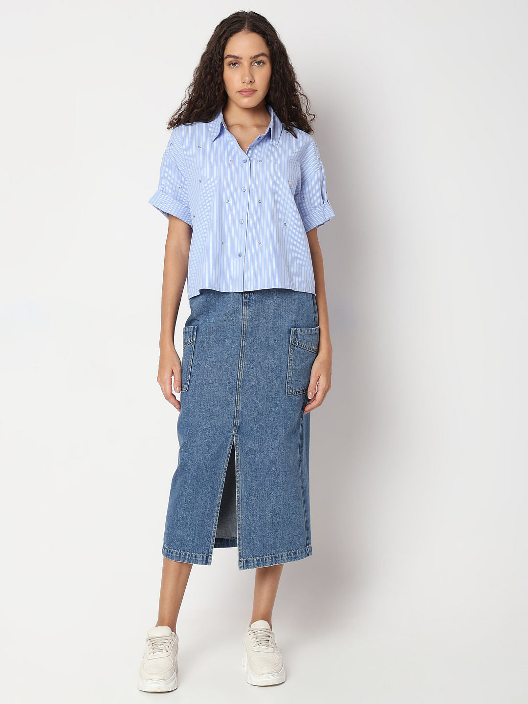 Blue Striped Embellished Shirt