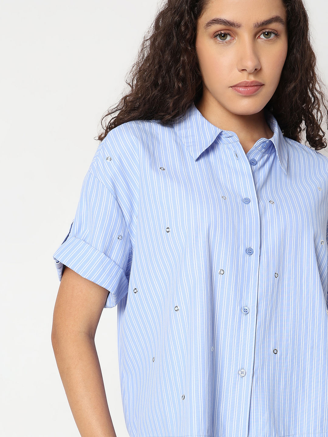 Blue Striped Embellished Shirt