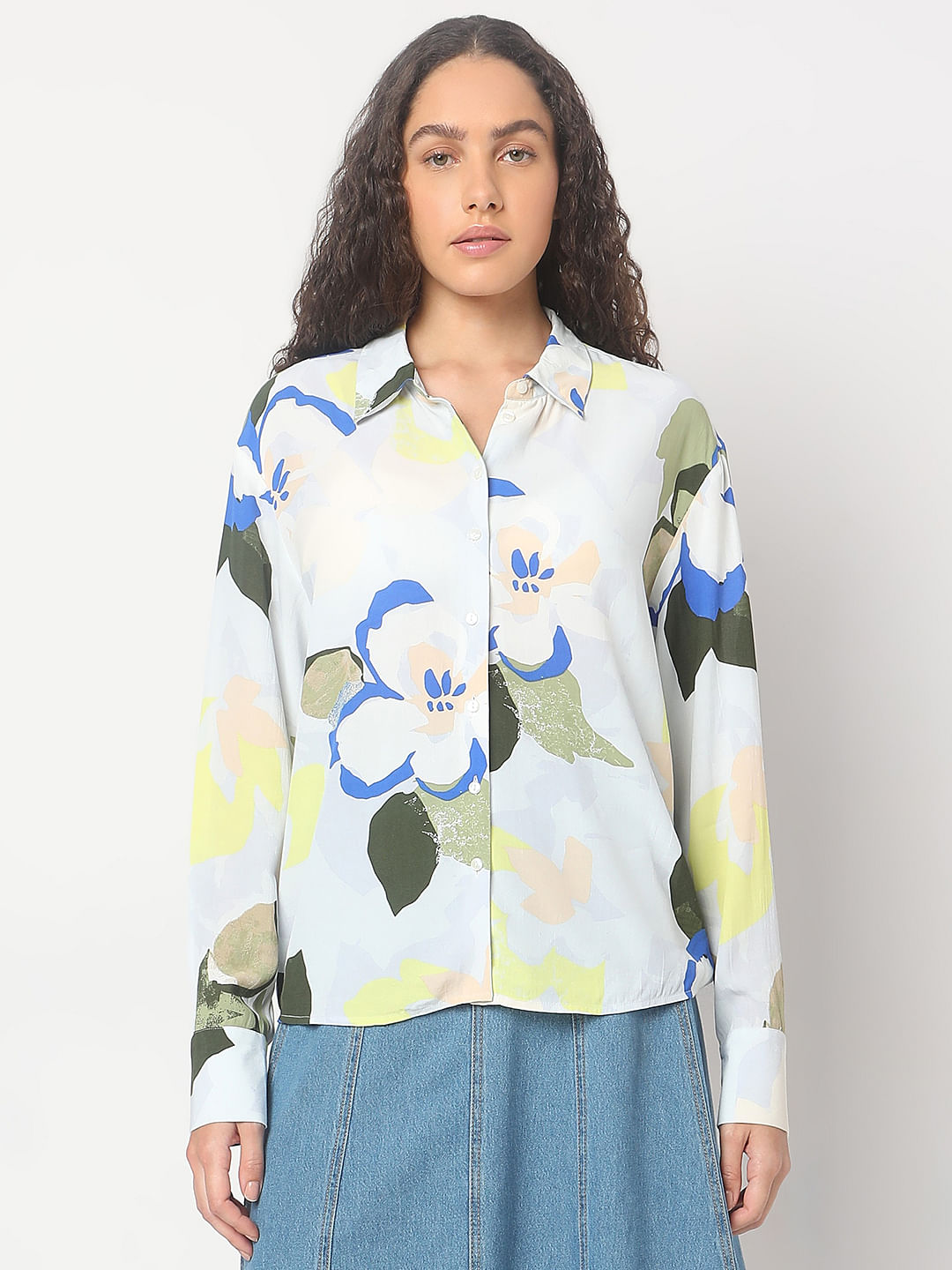 Pastel Blue Abstract Print Shirt