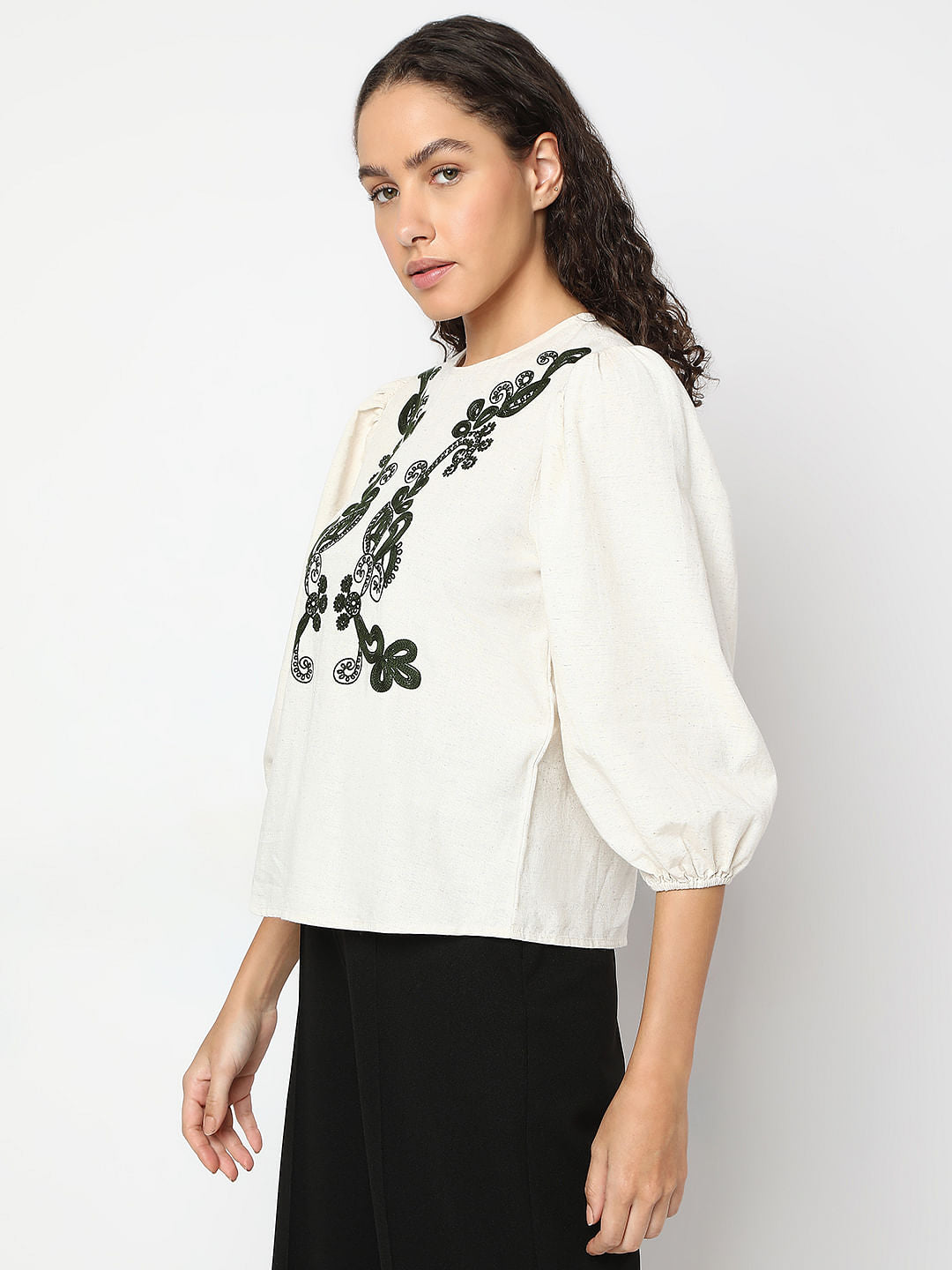 Beige Embroidered Co-Ord Set Top