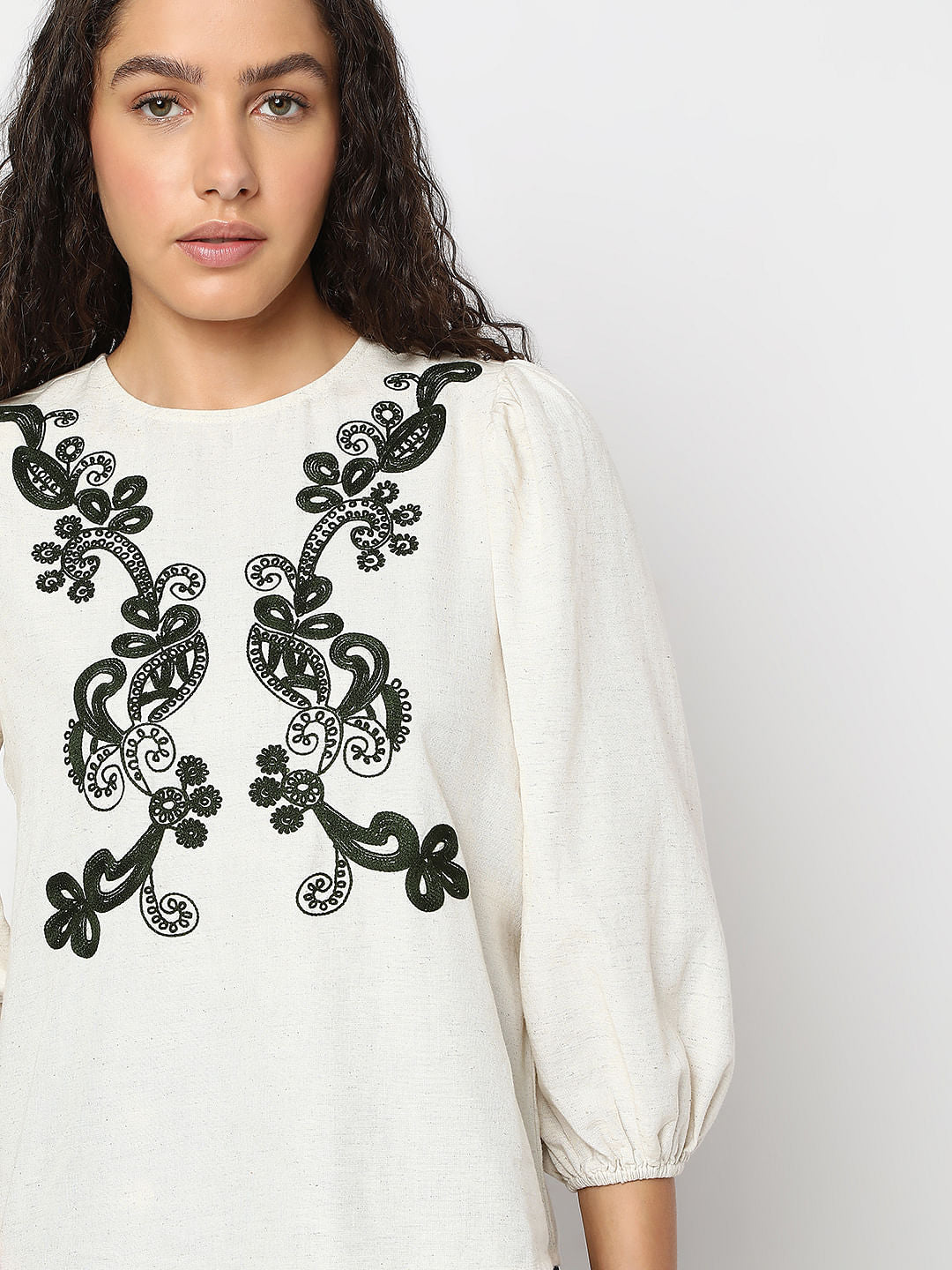 Beige Embroidered Co-Ord Set Top