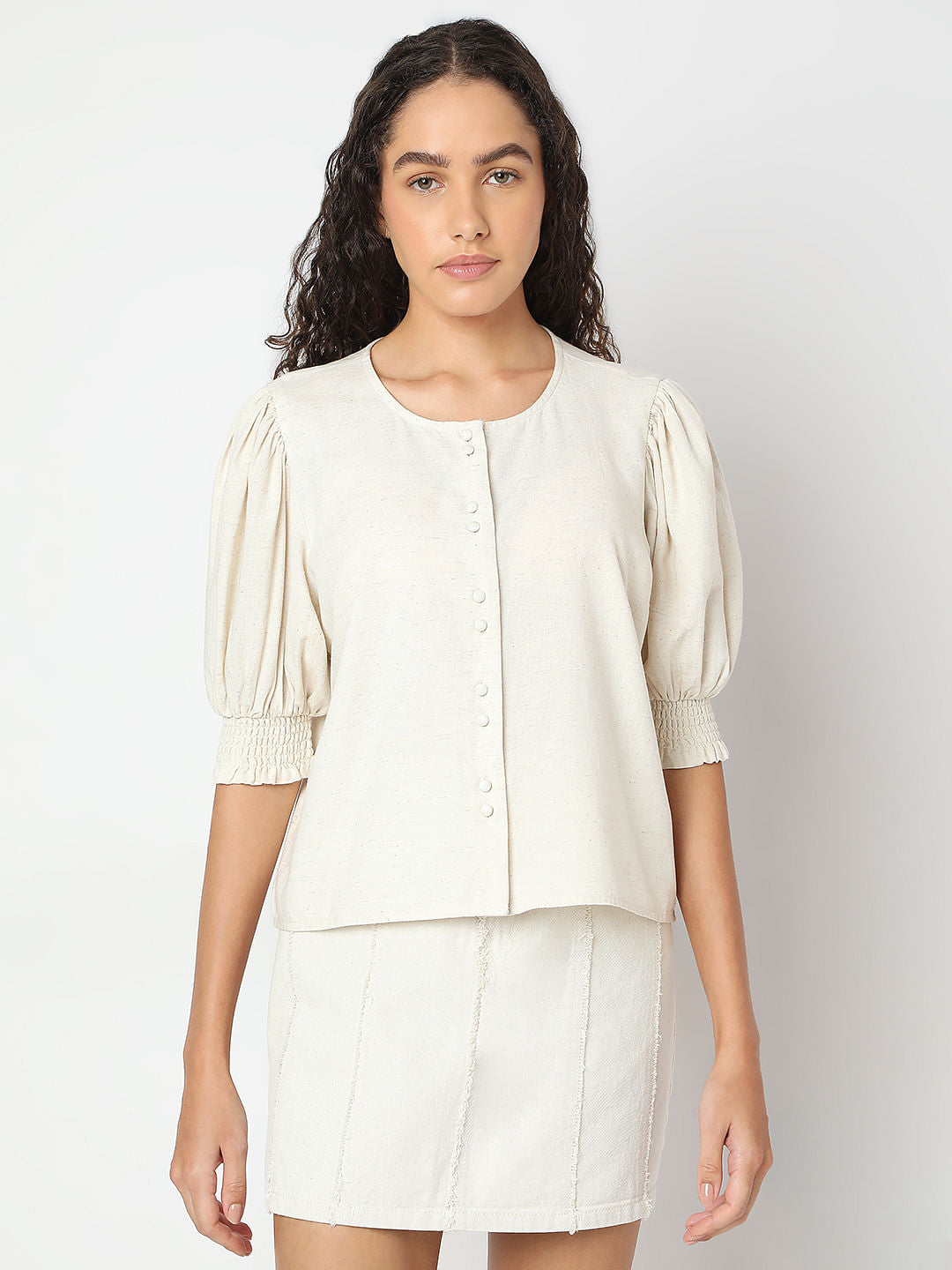 Ecru Round Neck Top