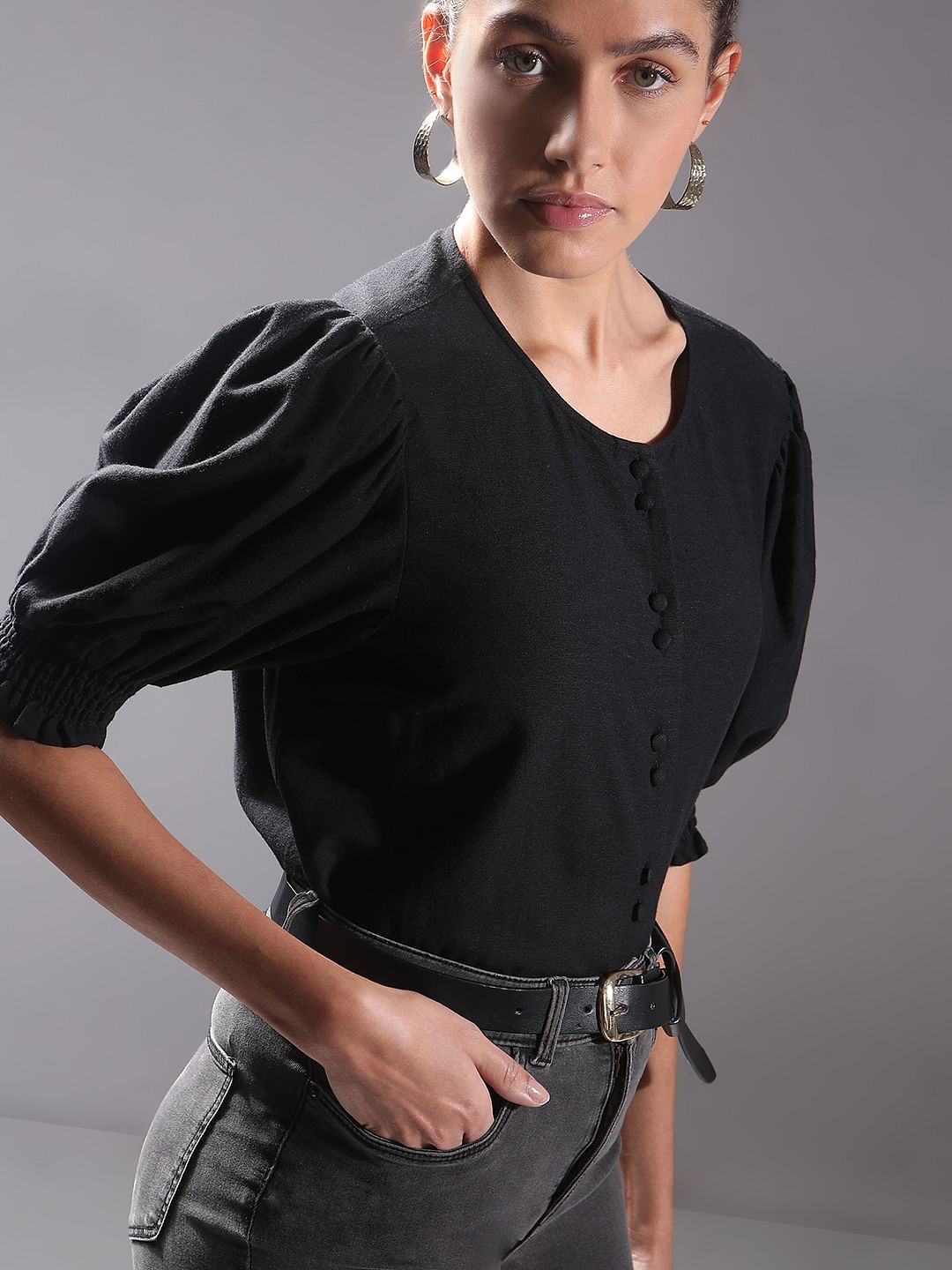 Black Round Neck Top