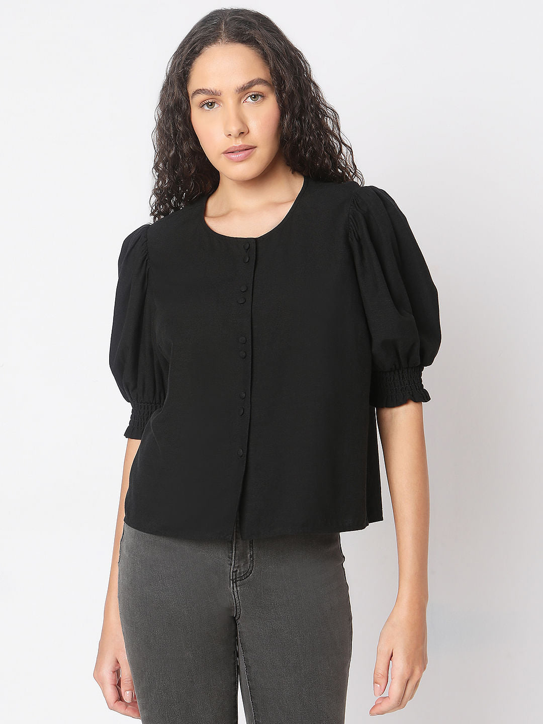 Black Round Neck Top