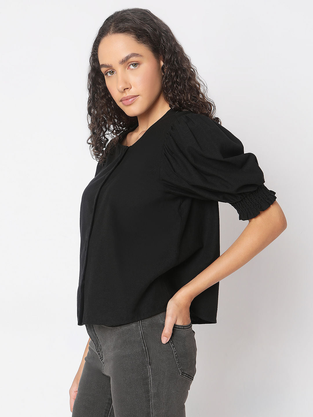 Black Round Neck Top
