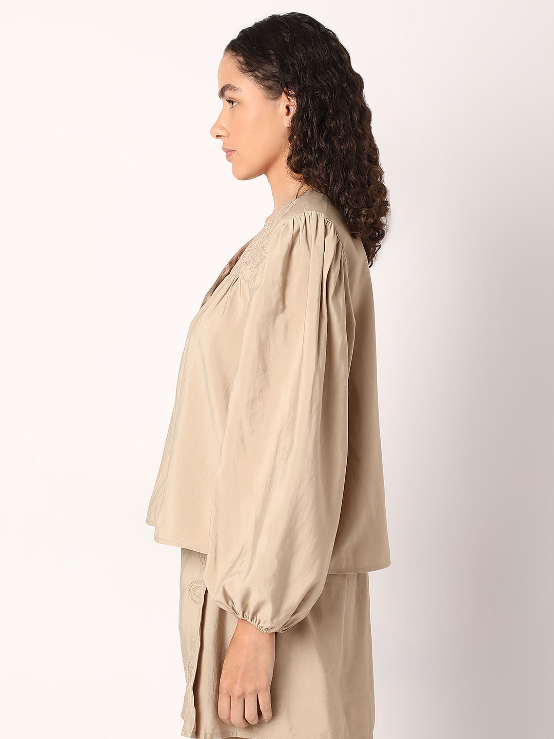 Beige Embroidered Co-Ord Set Top