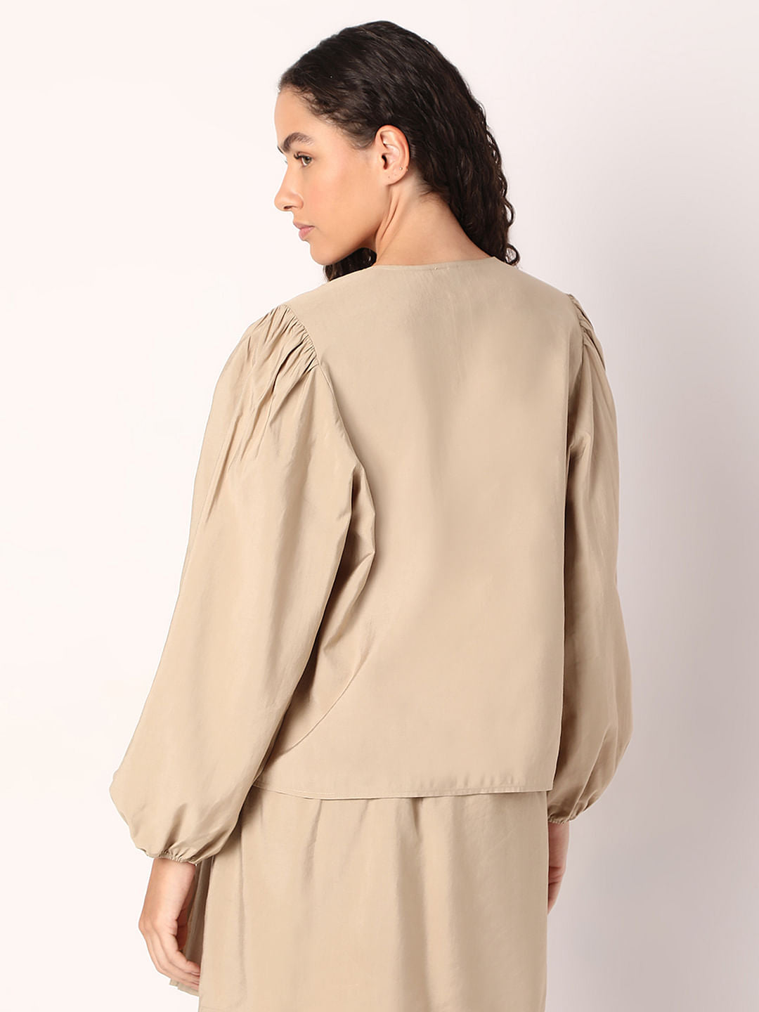 Beige Embroidered Co-Ord Set Top