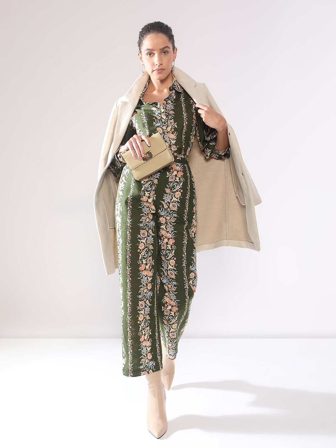 Olive Green Floral Co-Ord Set Pants