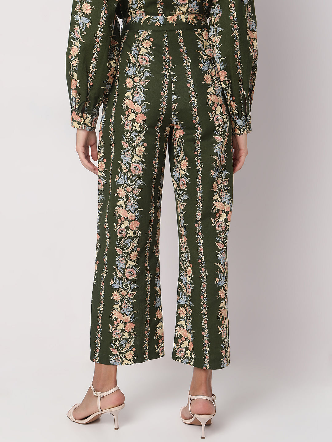 Olive Green Floral Co-Ord Set Pants