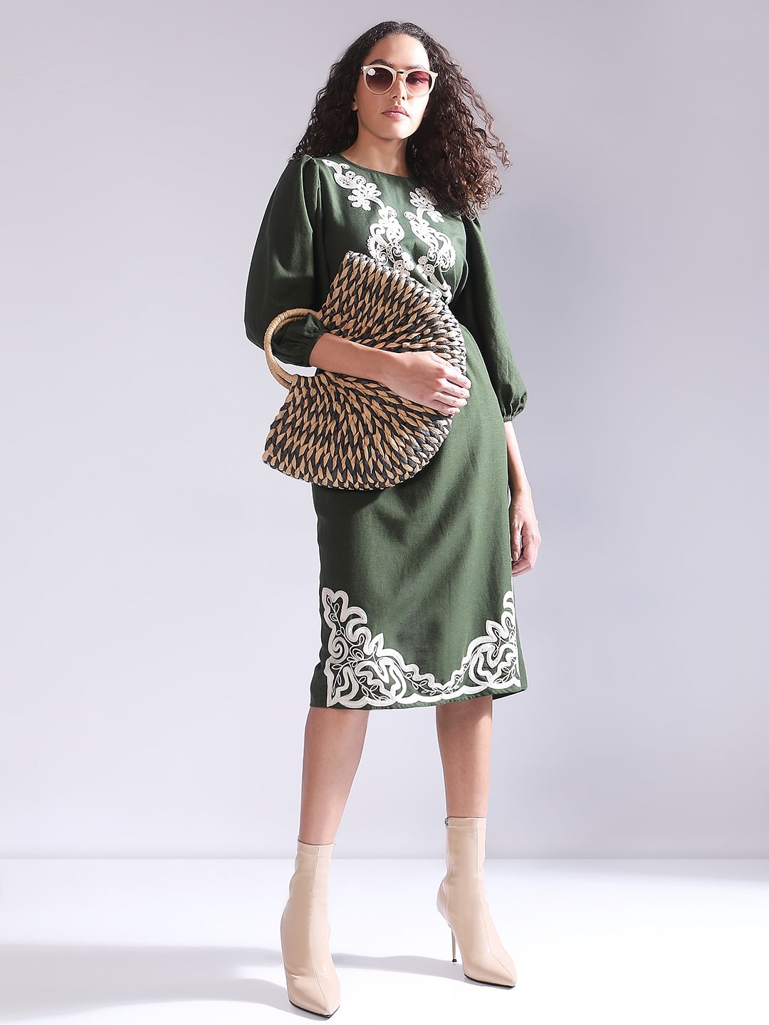 Green Embroidered Co-Ord Set Skirt