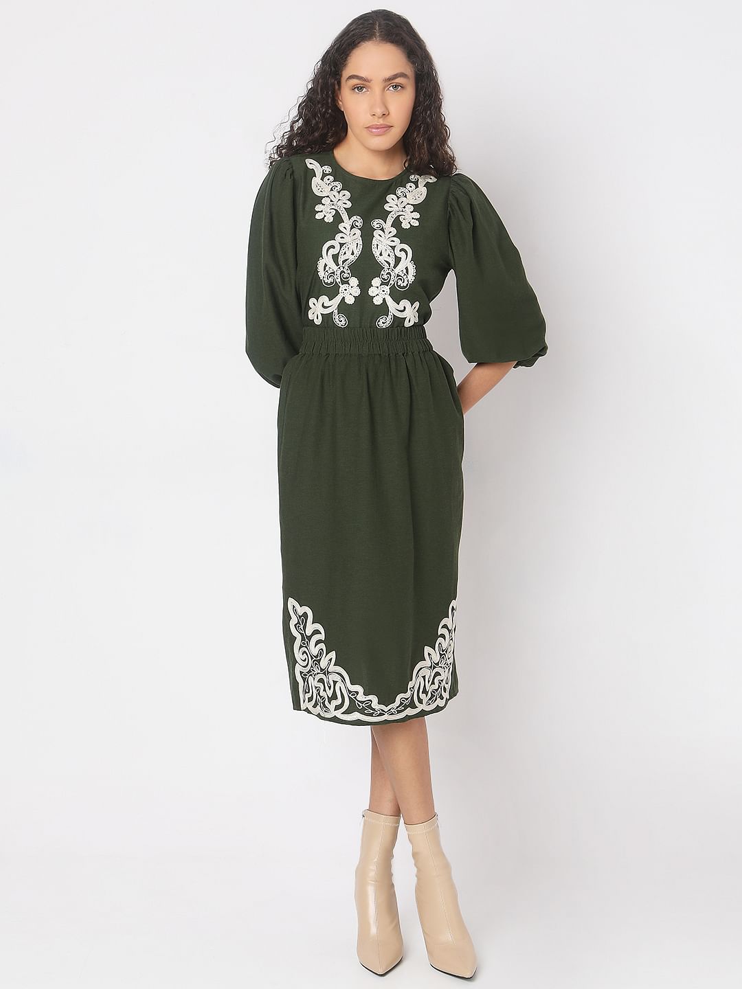 Green Embroidered Co-Ord Set Skirt