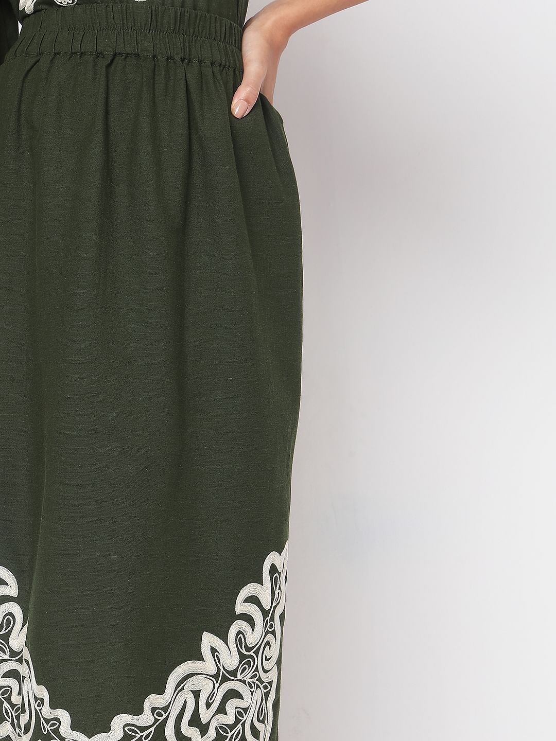 Green Embroidered Co-Ord Set Skirt