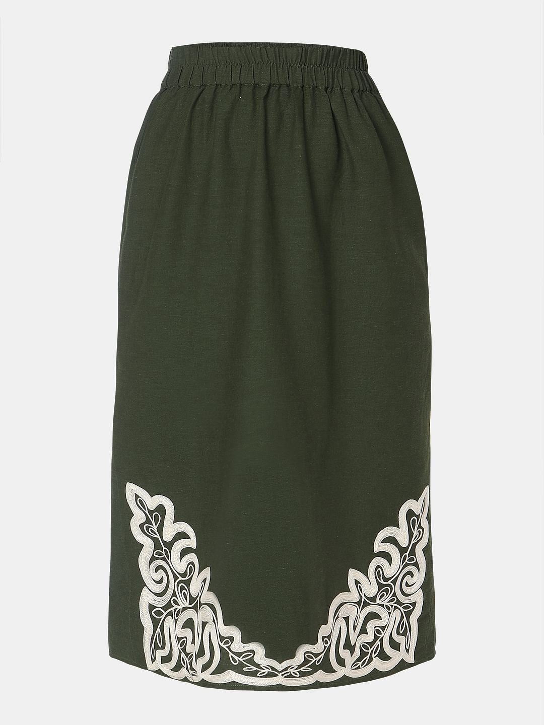 Green Embroidered Co-Ord Set Skirt