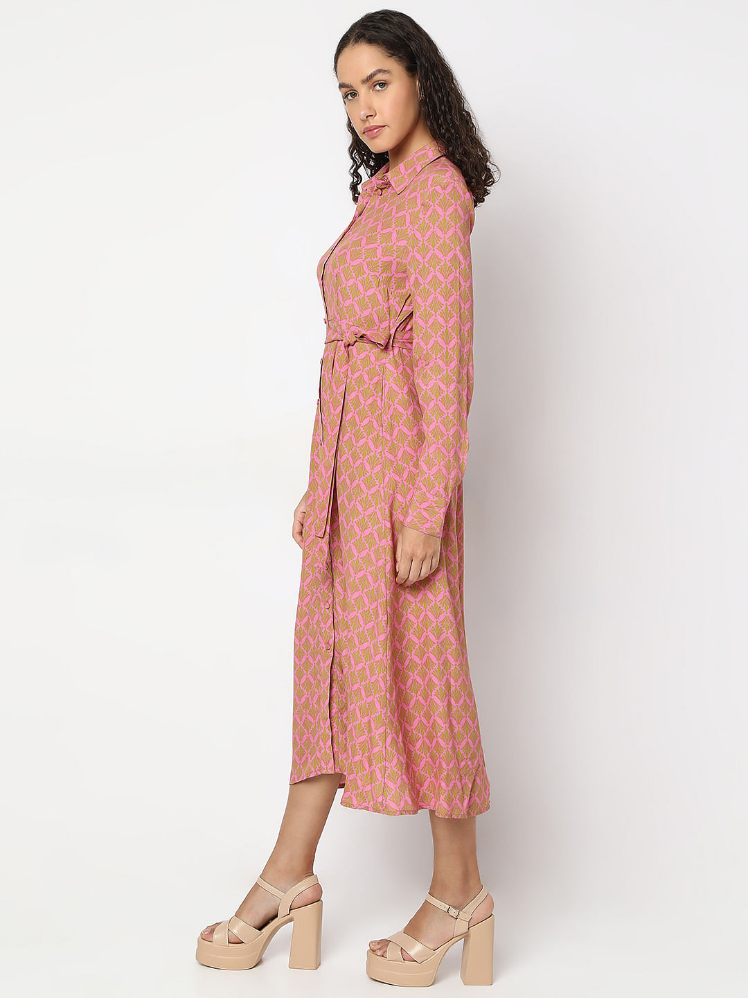 Pink Printed Shirt Dress