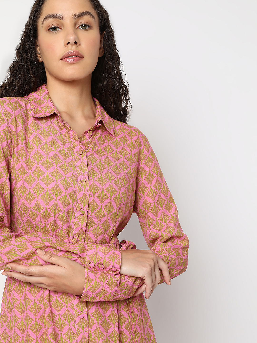 Pink Printed Shirt Dress