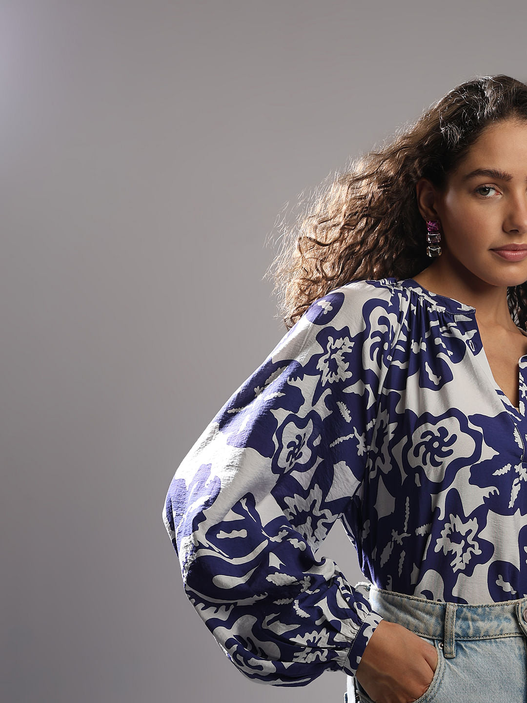 Navy Blue Printed Top