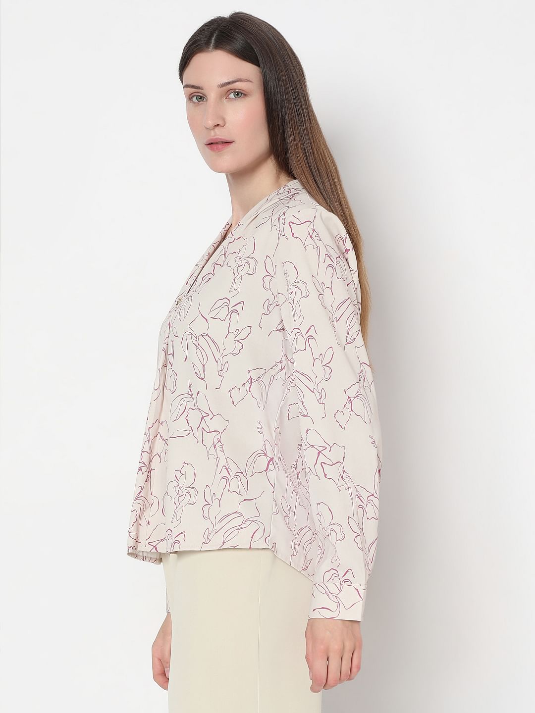 Beige Floral Print Top
