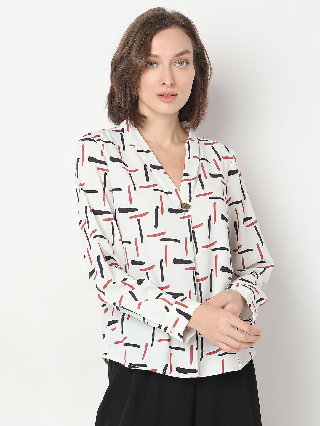 White Printed Top