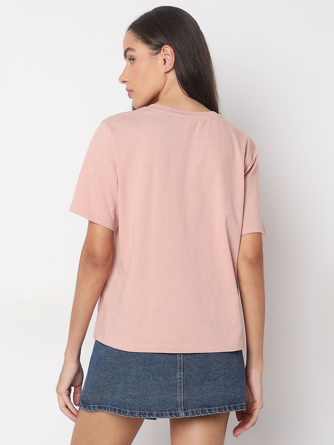 Pink Floral Appliqu  Mesh T-Shirt