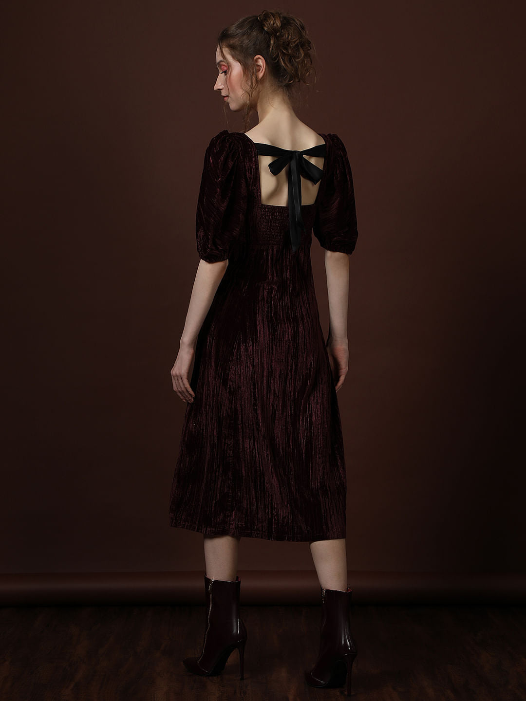 Maroon Square Neck Midi Dress