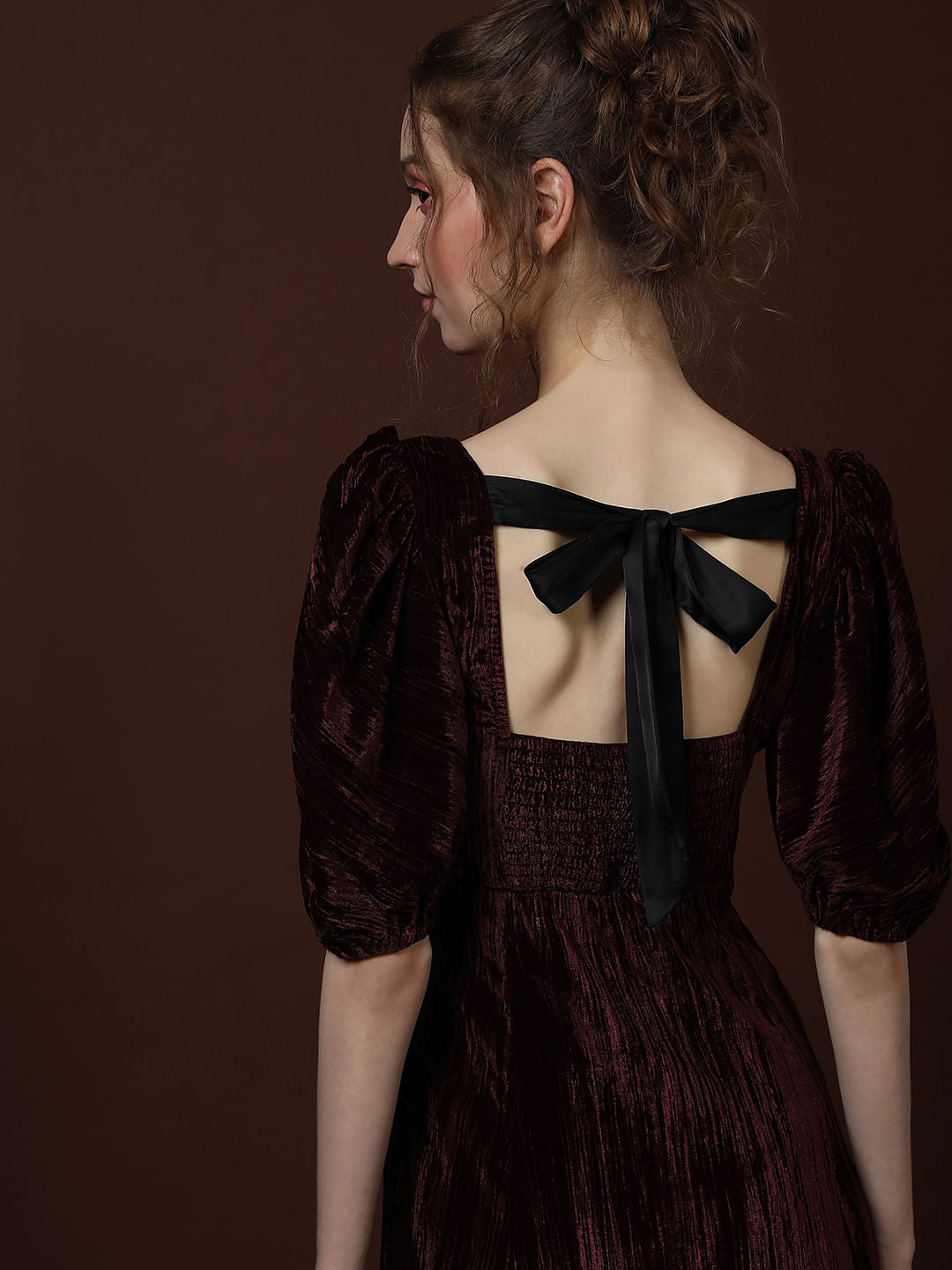 Maroon Square Neck Midi Dress