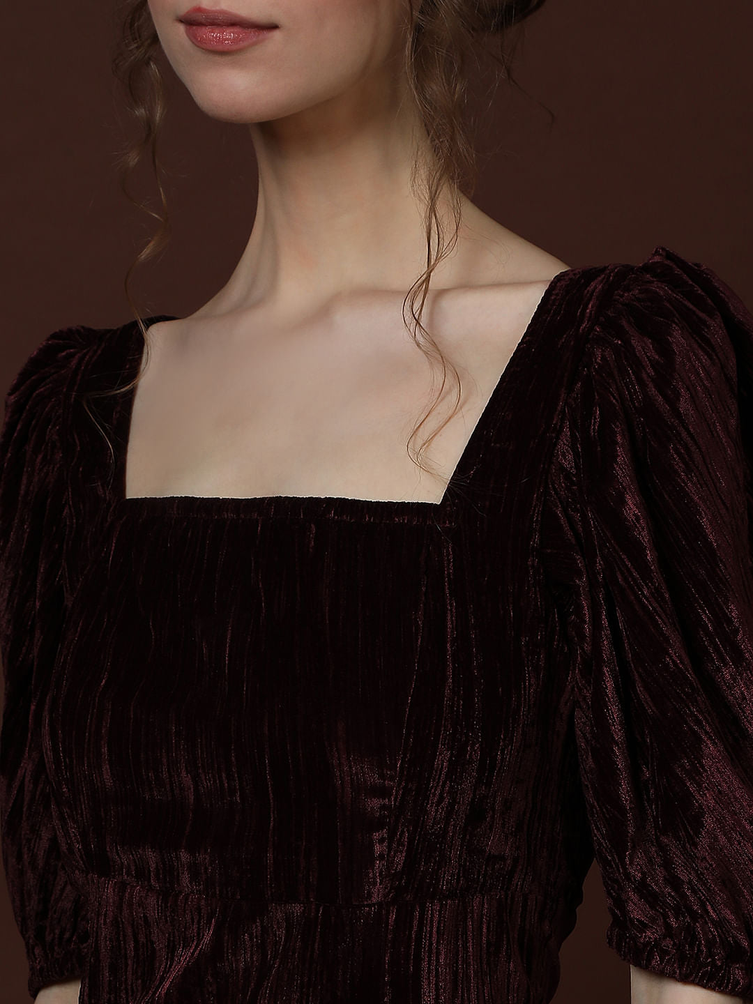 Maroon Square Neck Midi Dress