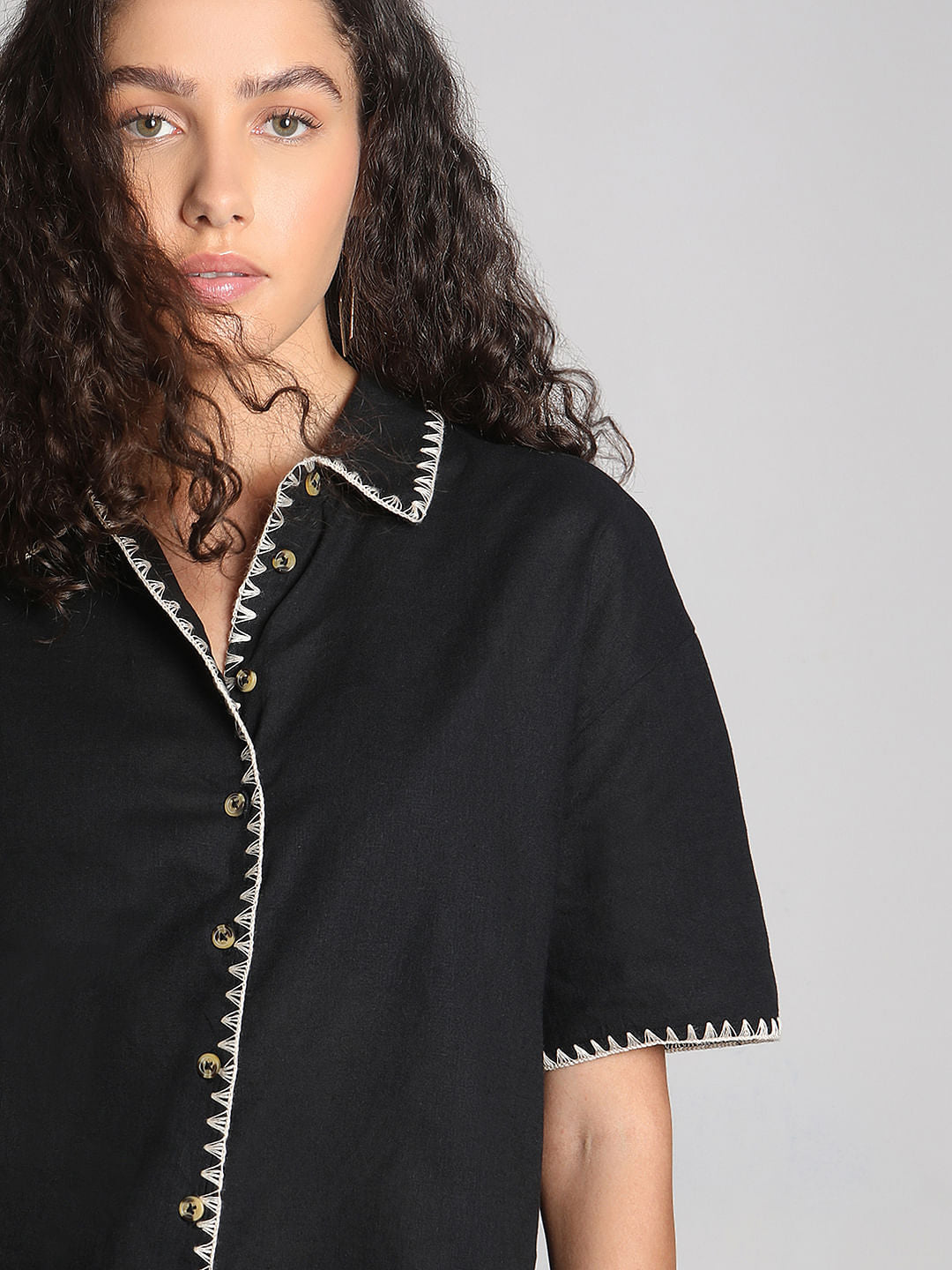 Black Cotton-Linen Shirt