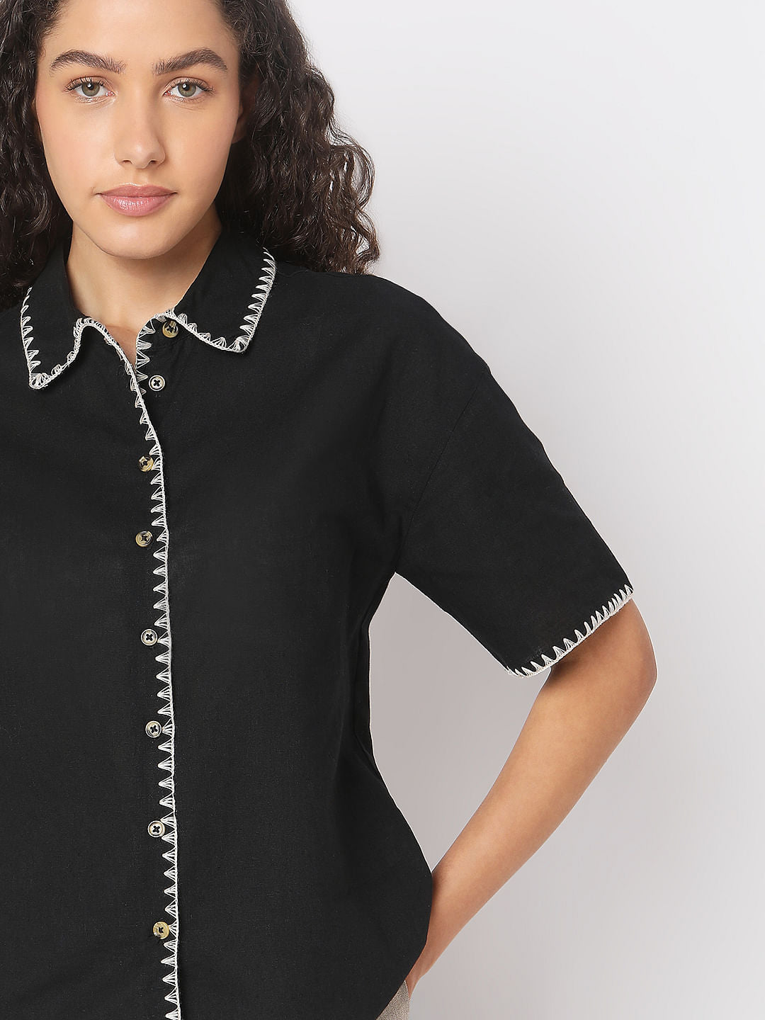 Black Cotton-Linen Shirt