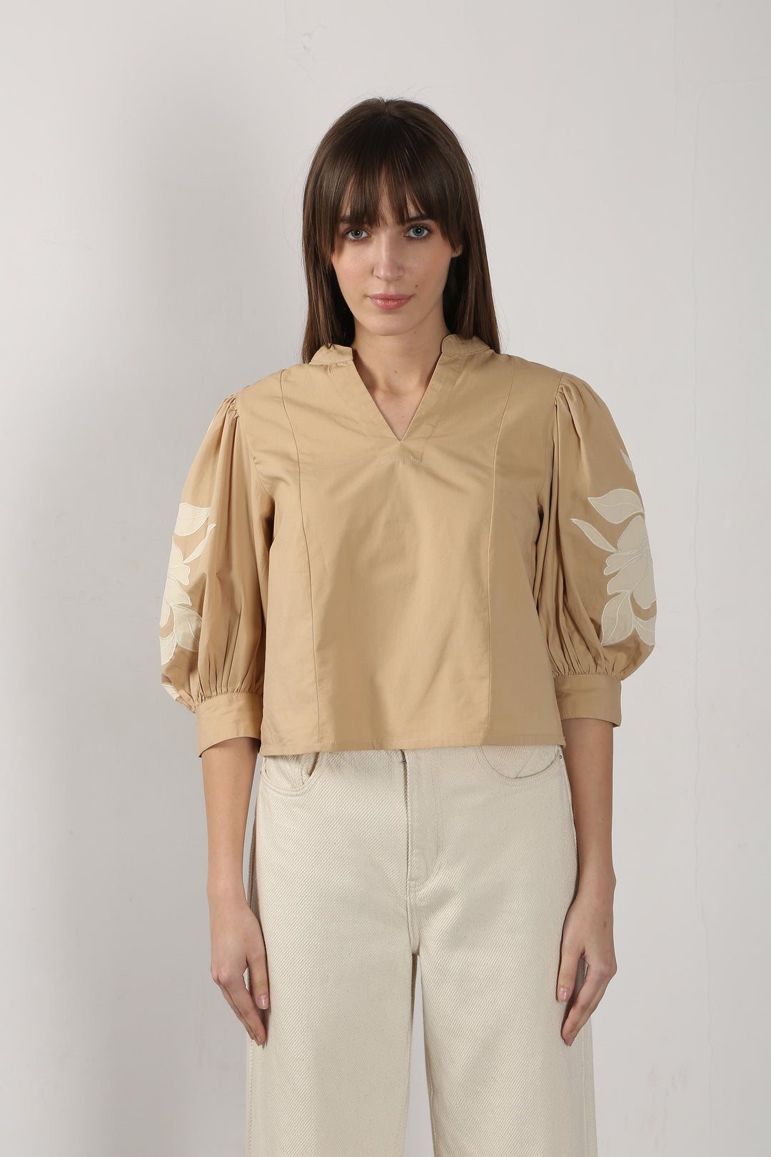 Vero Moda Beige V Neck Cotton Top