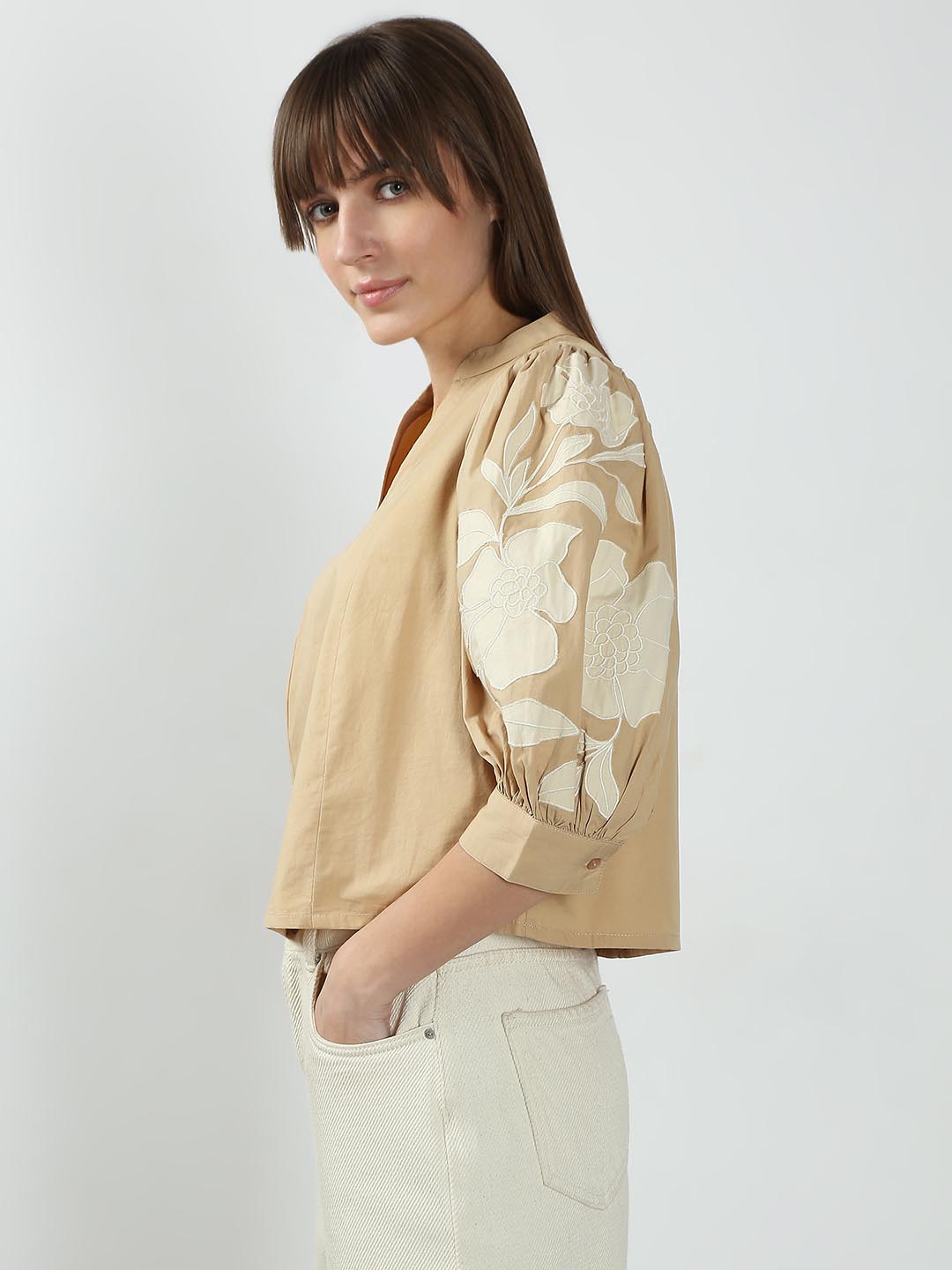 Vero Moda Beige V Neck Cotton Top