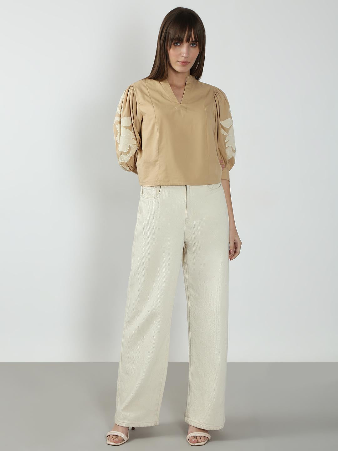 Vero Moda Beige V Neck Cotton Top