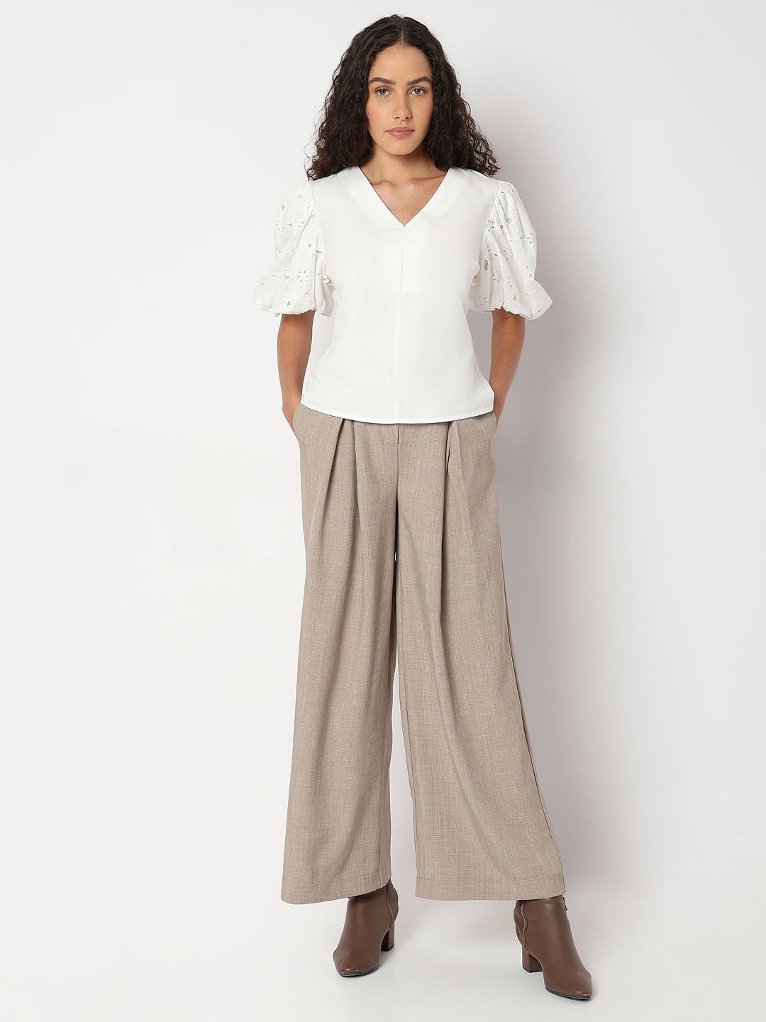 Bright White Cut-Work Sleeves Top