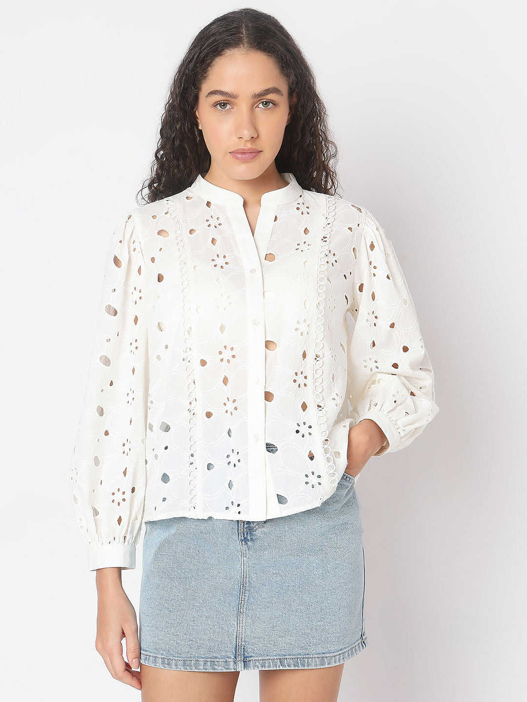 White Schiffli Embroidered Top