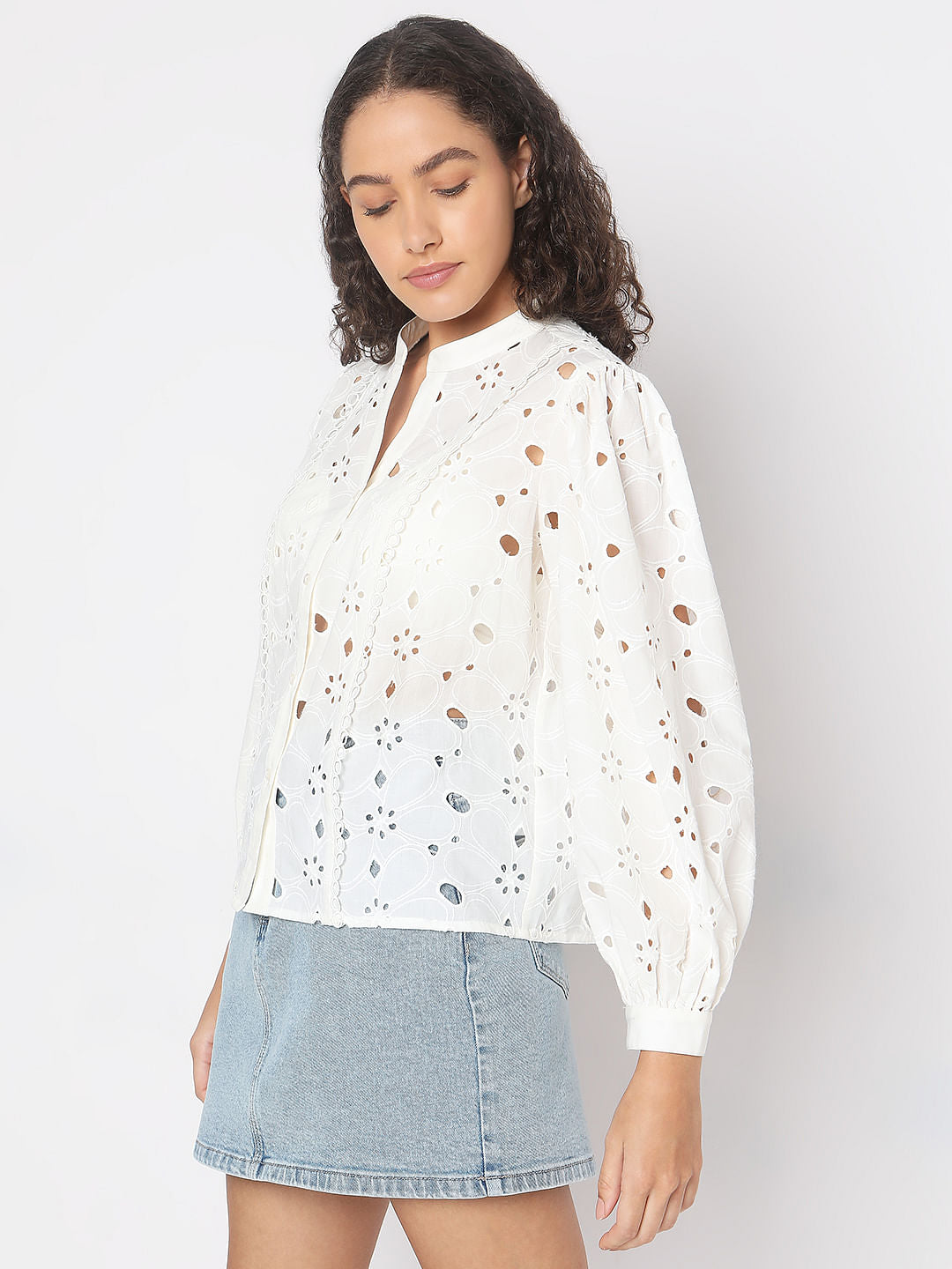 White Schiffli Embroidered Top