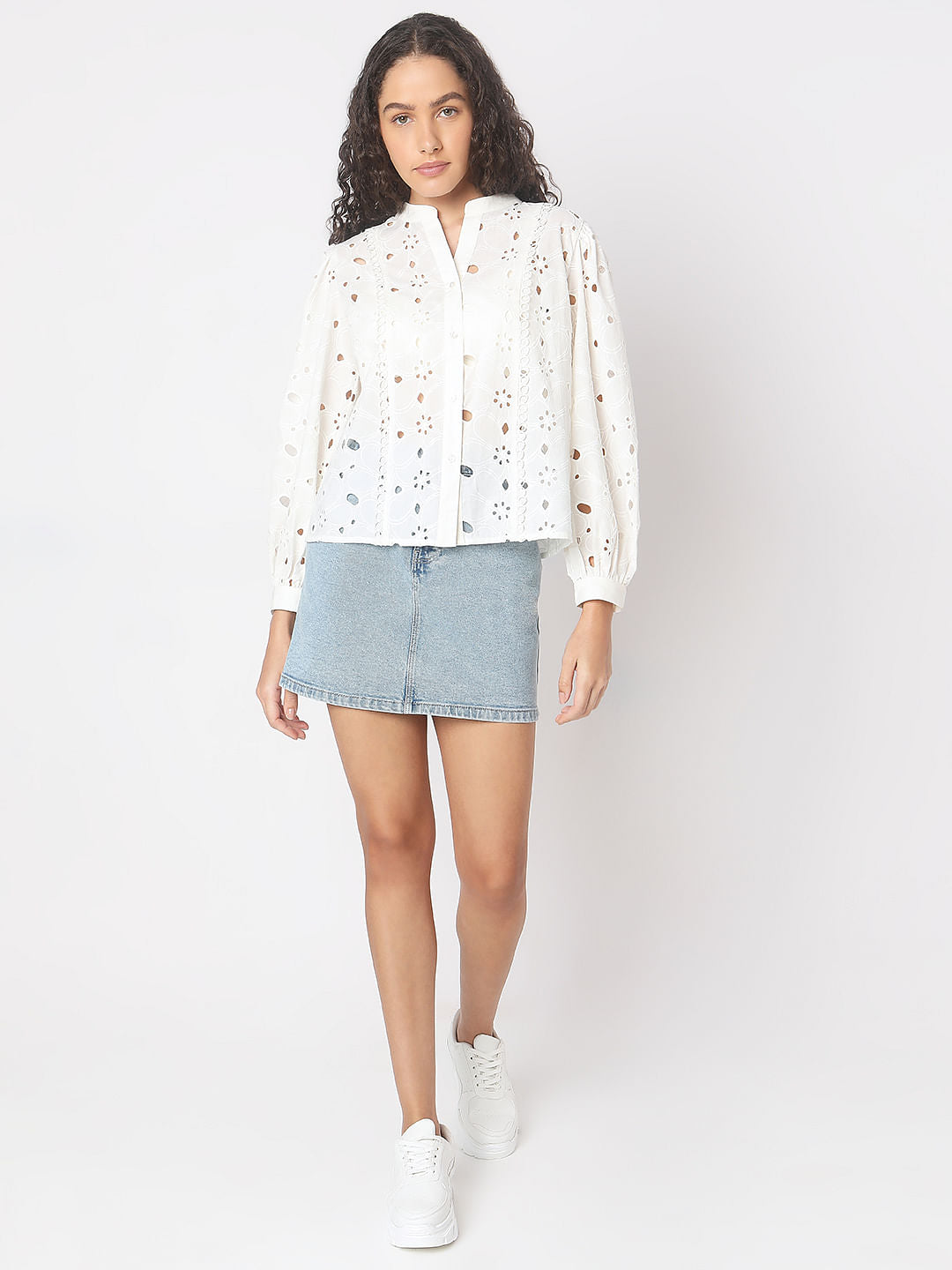 White Schiffli Embroidered Top