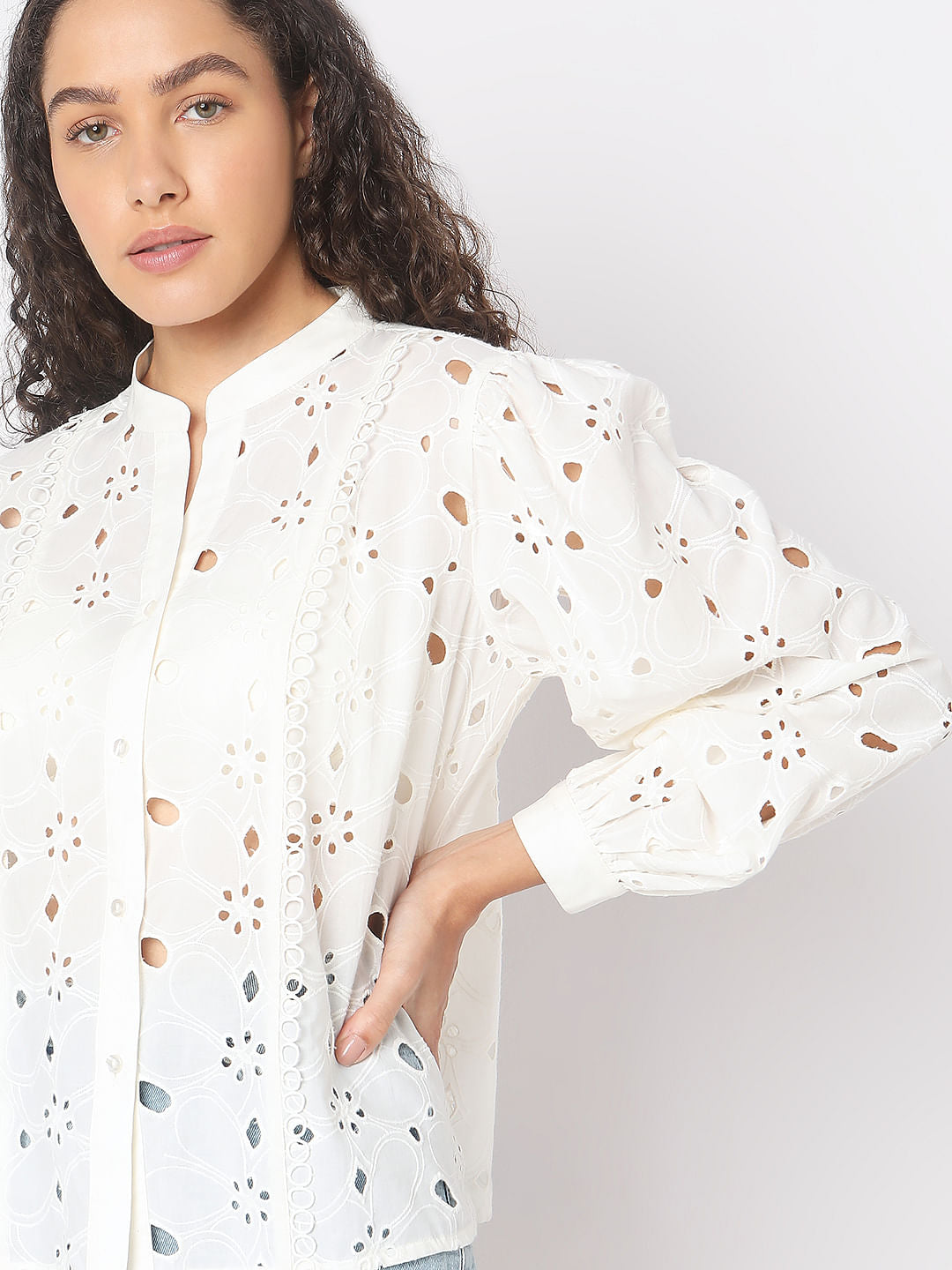 White Schiffli Embroidered Top