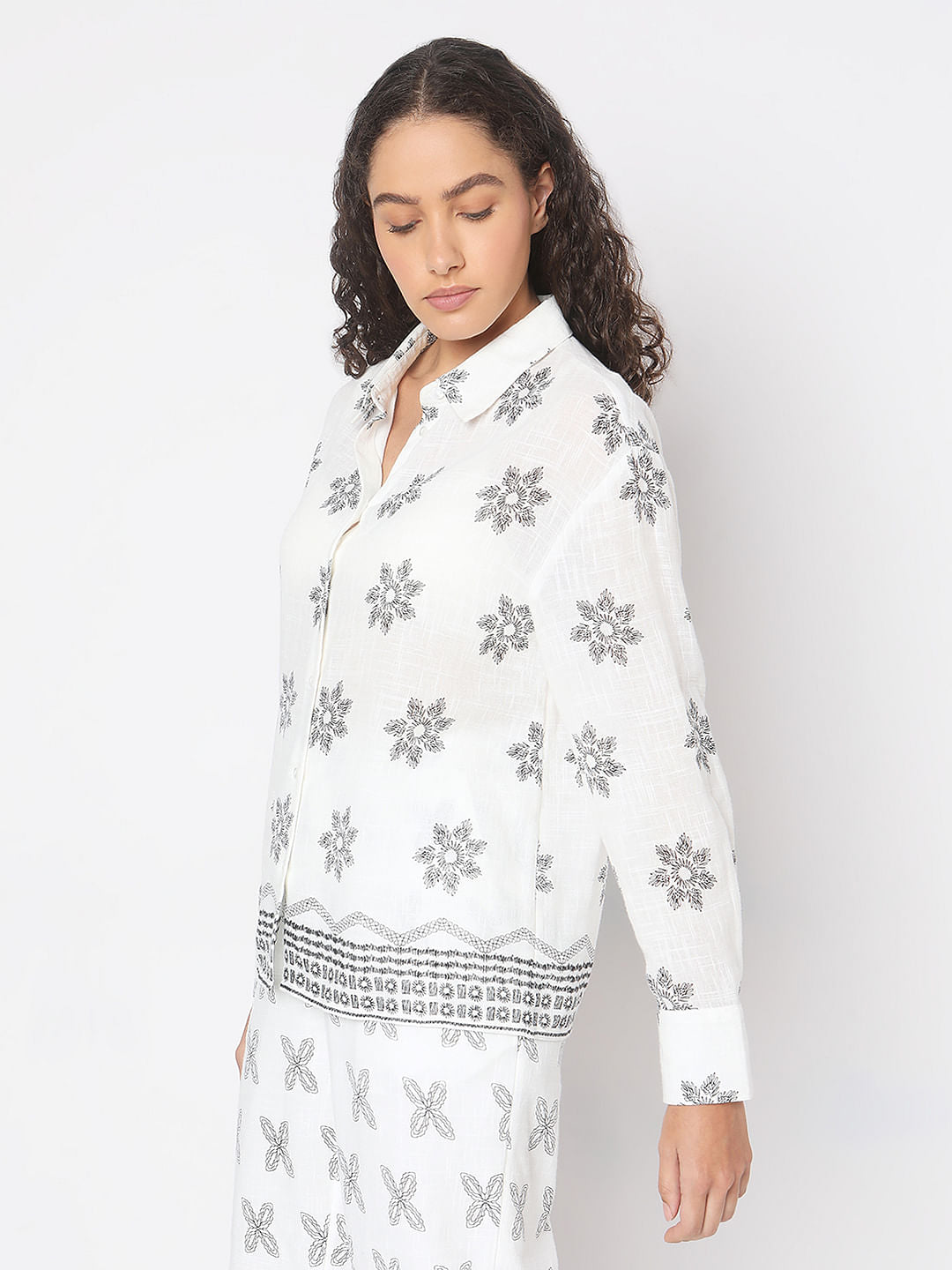 White Printed Cotton Shirt