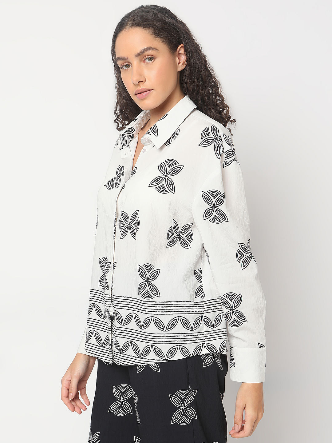 Ecru Abstract Print Co-Ord Set Shirt