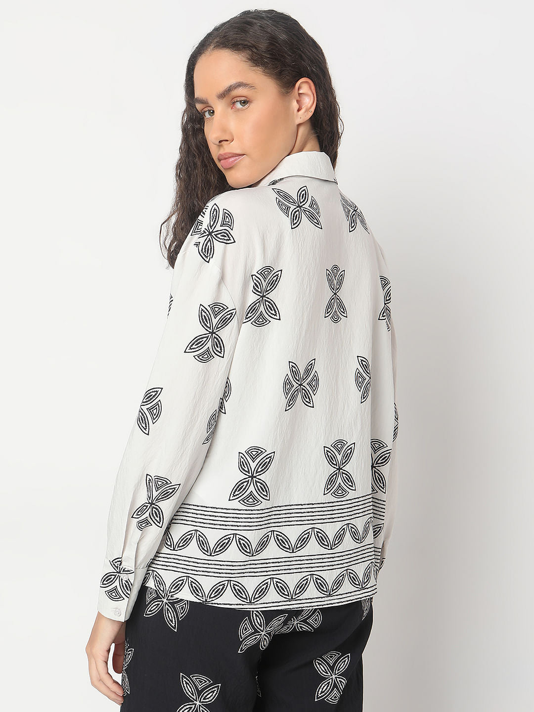 Ecru Abstract Print Co-Ord Set Shirt